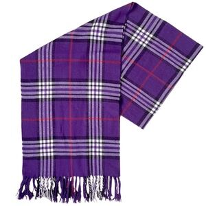 ITALY DESIGN Scarf Fringed Soft Cashmere Blend Purple Black White Red Plaid OS